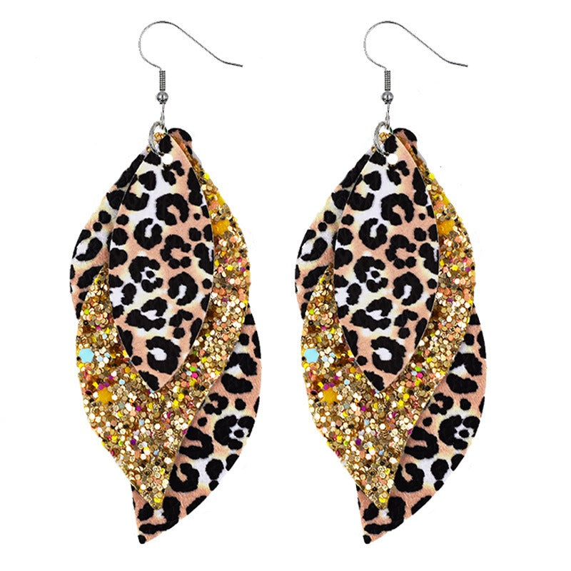 Wholesale High-end Trendy S-shaped Leather Leopard Print Earrings